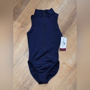 Motionwear Navy Sleeveless Zip-Up High Cut Leotard - S (067)